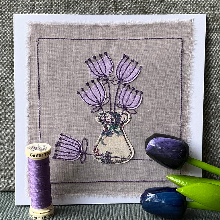 Embroidered appliqué greetings card with envelope.