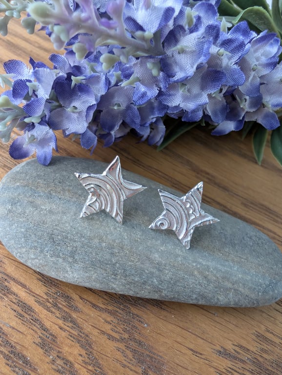 Handmade Fine Silver Star Stud Earrings - Shooting Star Design