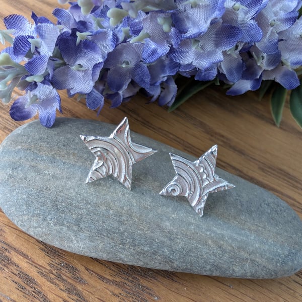 Handmade Fine Silver Star Stud Earrings - Shooting Star Design