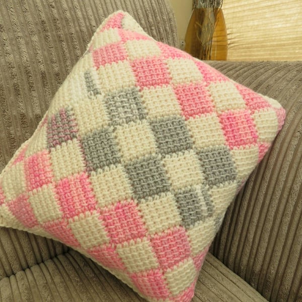 Pink. Grey and Cream scatter cushion