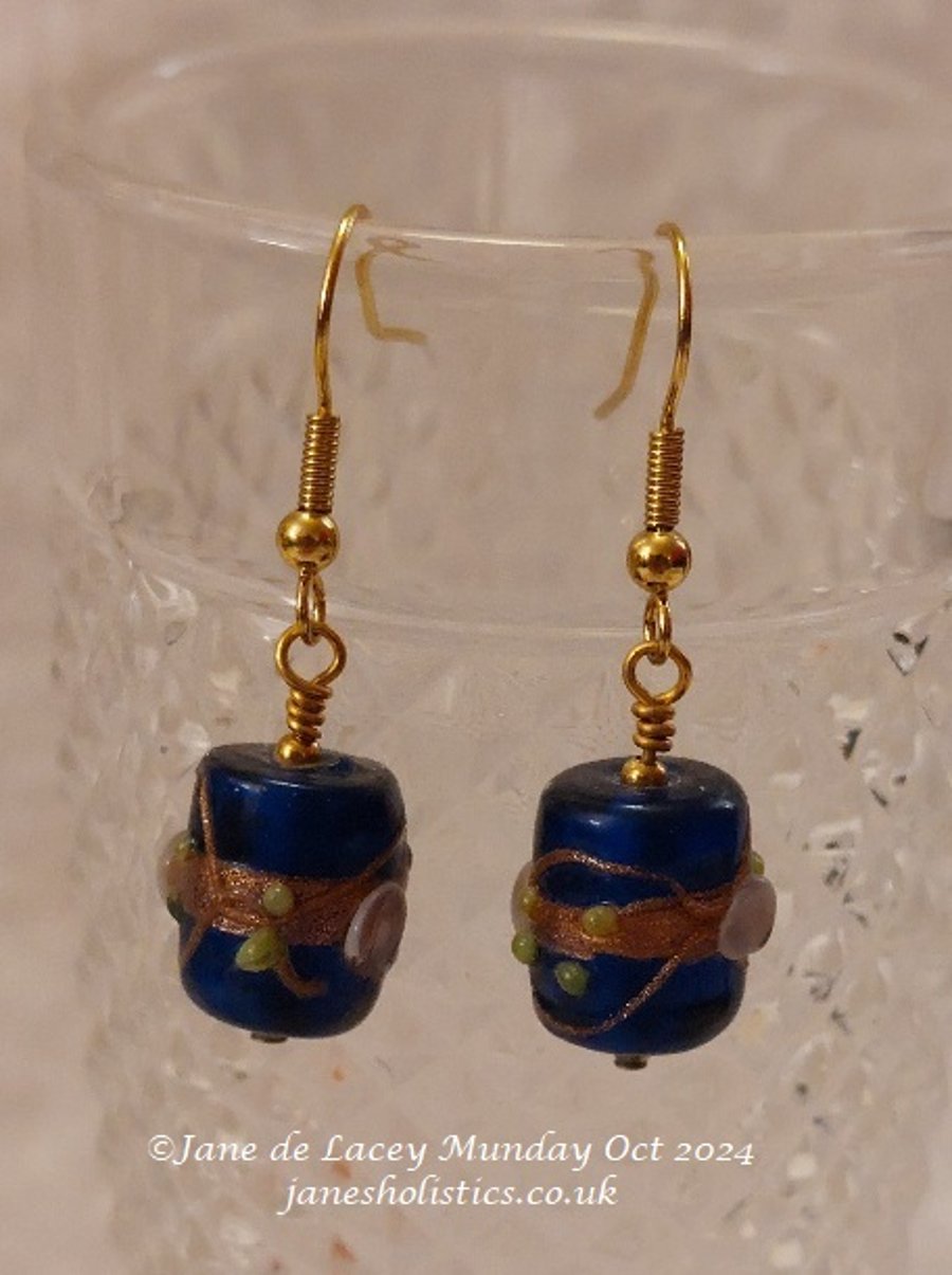 Blue and bronze glass Drop Earrings