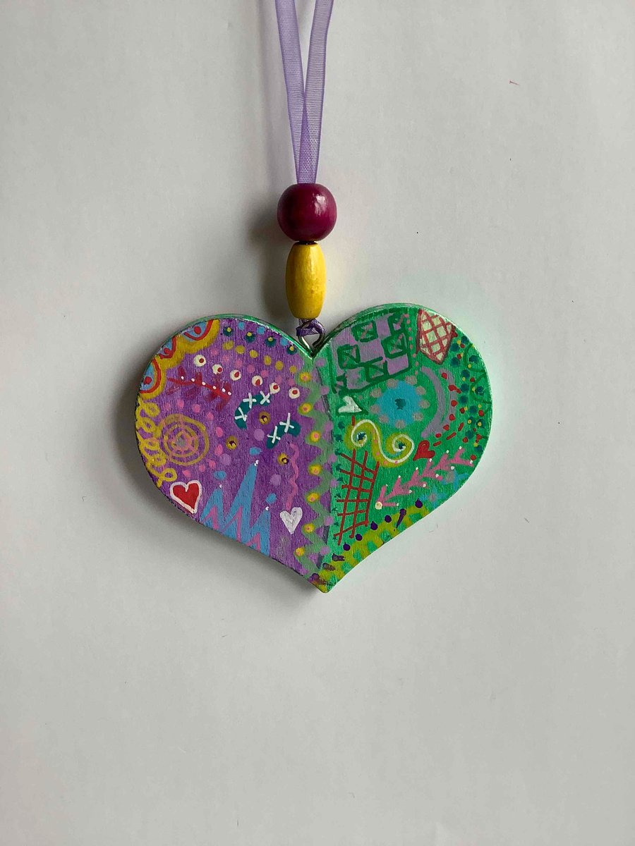 Colourful Hand painted wooden heart