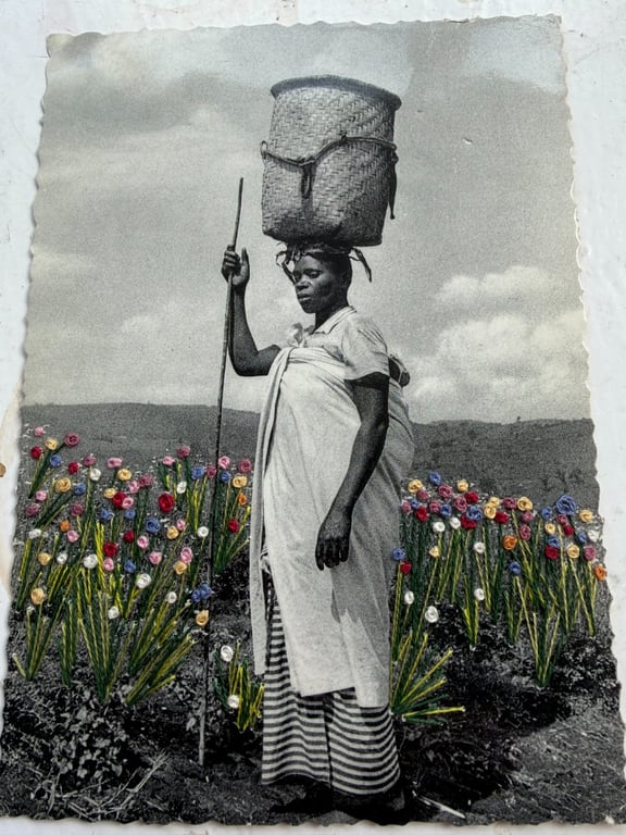 Embroidered Floral Vintage French Postcard 