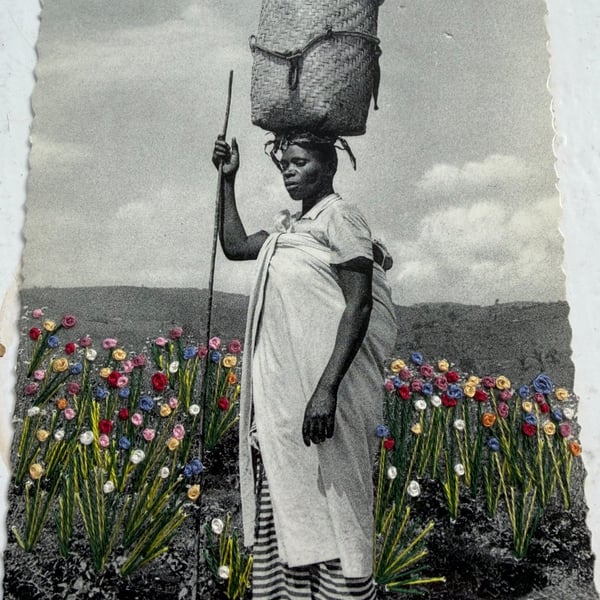 Embroidered Floral Vintage French Postcard 