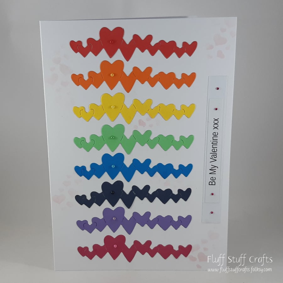 Handmade Valentine's Day card - rainbow hearts