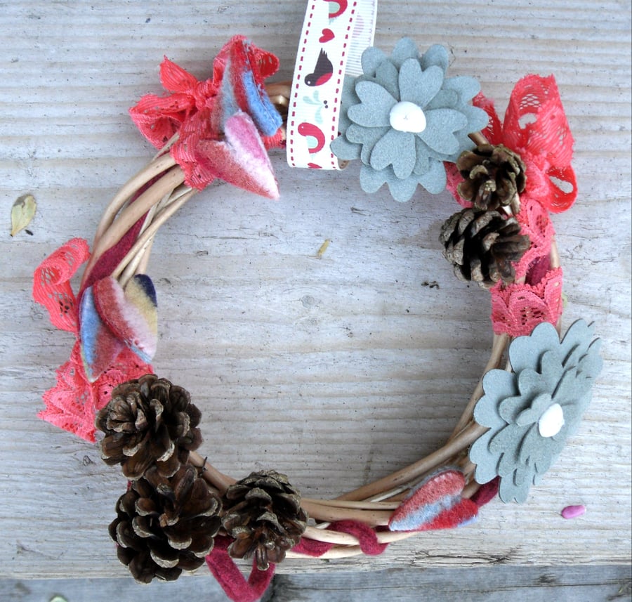 Autumn Pine Cone wreath , small 6" across