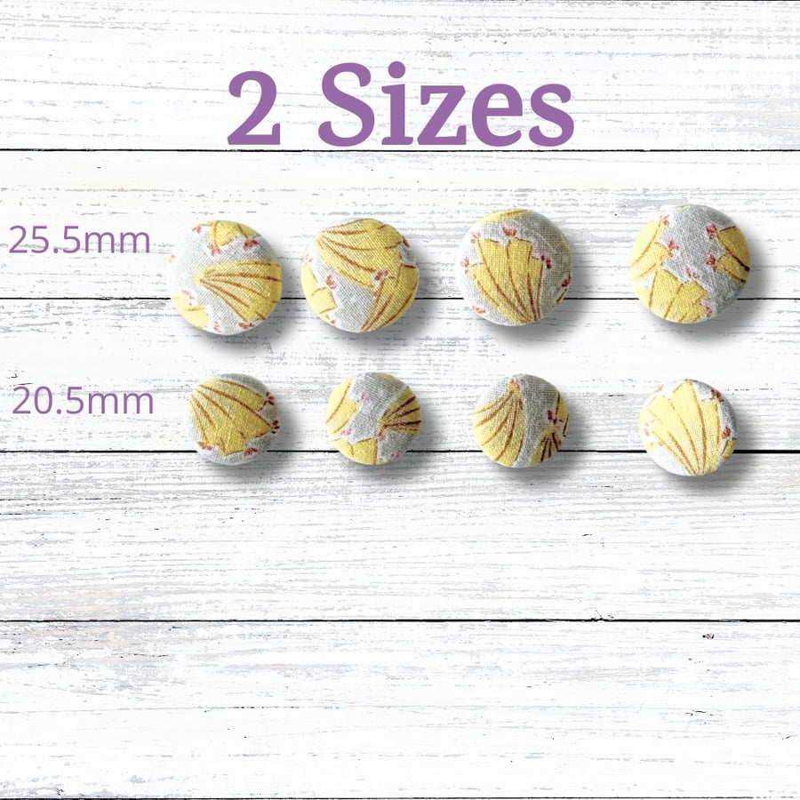 Handmade Fabric Covered Buttons, Set of 4, Yellow Pattern Buttons