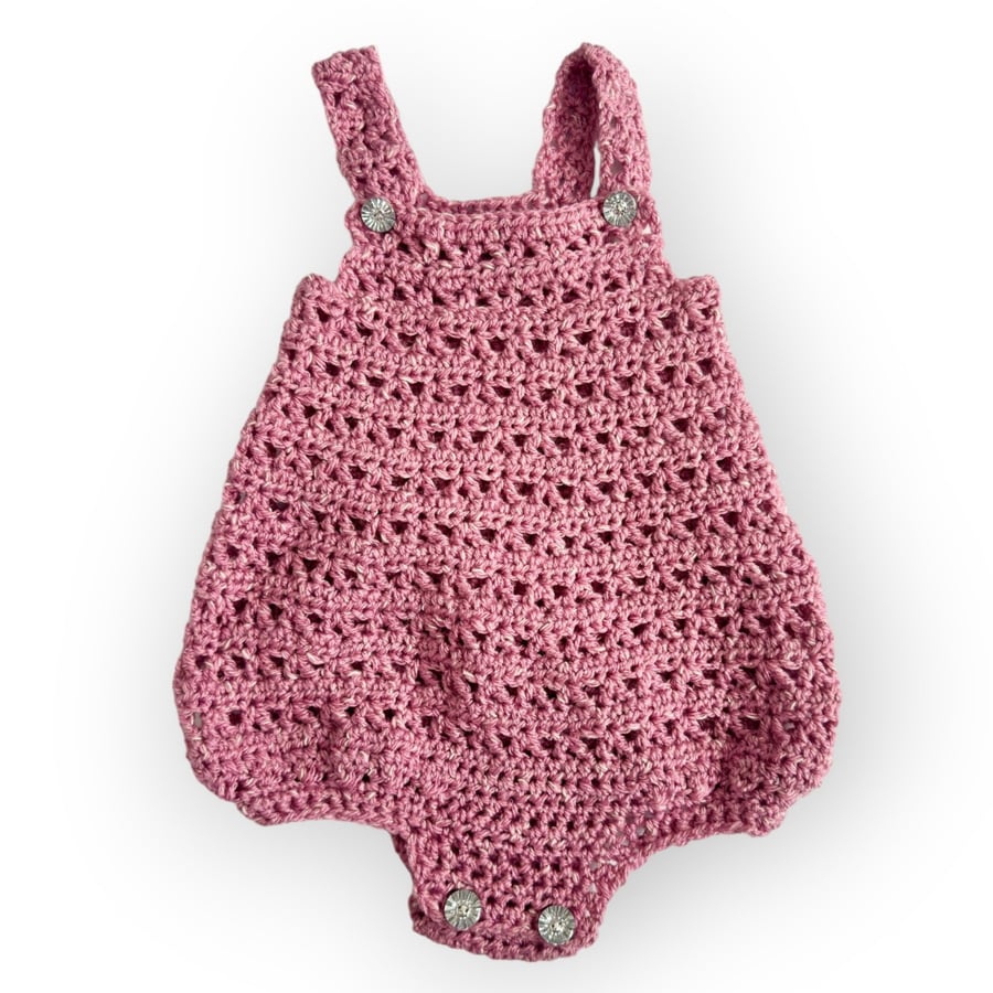 6-12 Months Rose Pink Crochet Baby Romper – Breathable Summer Romper 