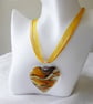 Yellow Ribbon & Cord Adjustable Necklace with Large Lampwork Heart