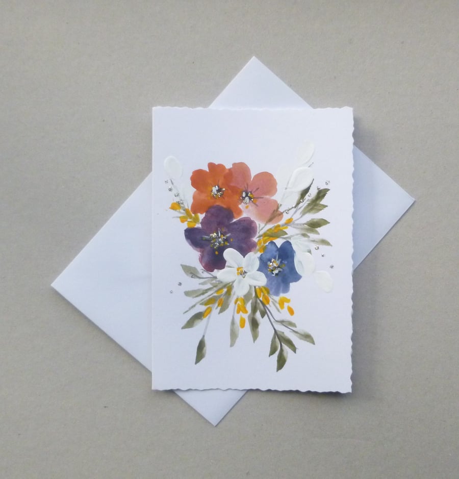 blank greetings card hand painted floral art( r... - Folksy