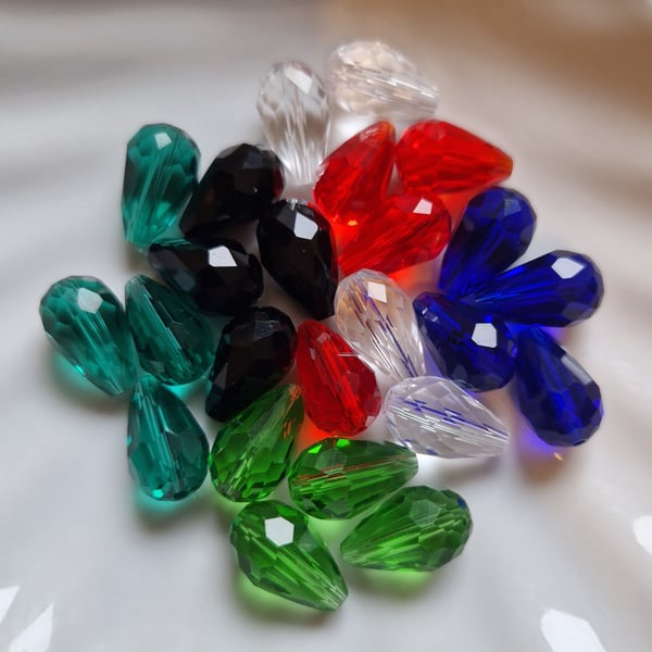Glass crystal faceted drops pack of 24 mixed