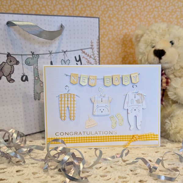 Yellow Baby Clothes New Baby Congratulations Card
