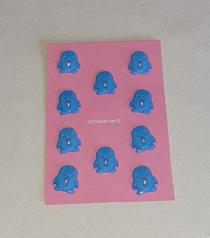 MID BLUE PENGUIN SHAPED BUTTONS WITH TWO HOLES FOR ATTACHING 