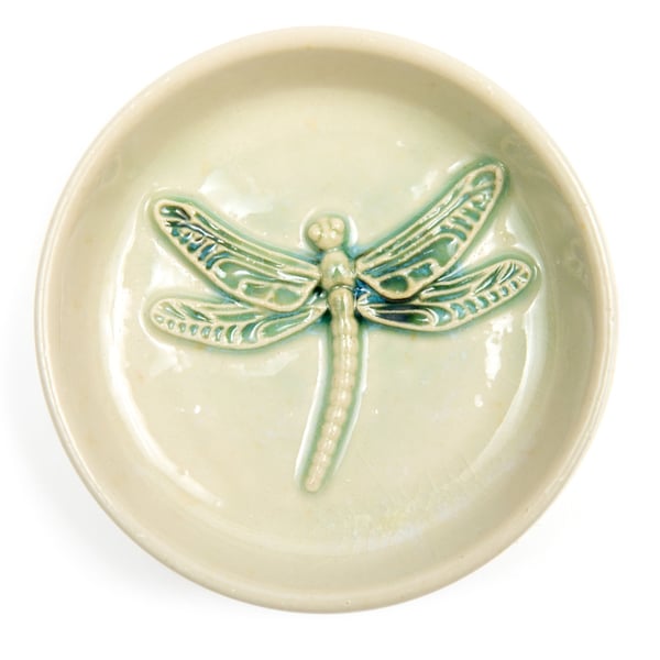 Handmade pottery, dragonfly design, trinket dish, pottery ring dish, soap dish 