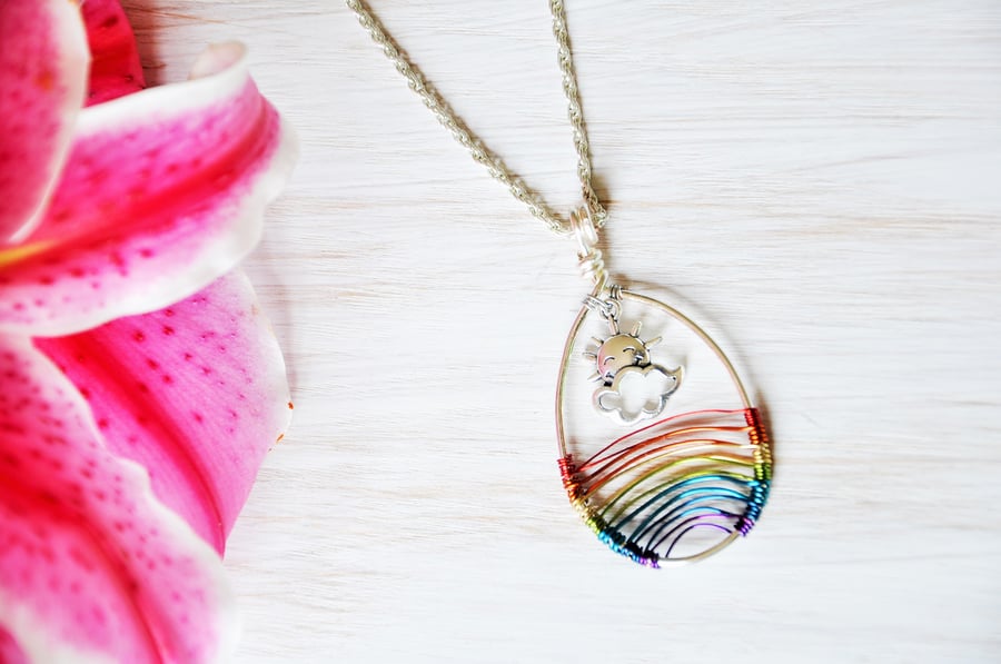 Weather necklace, Sun necklace, Cloud jewellery, Rainbow necklace, Scotland