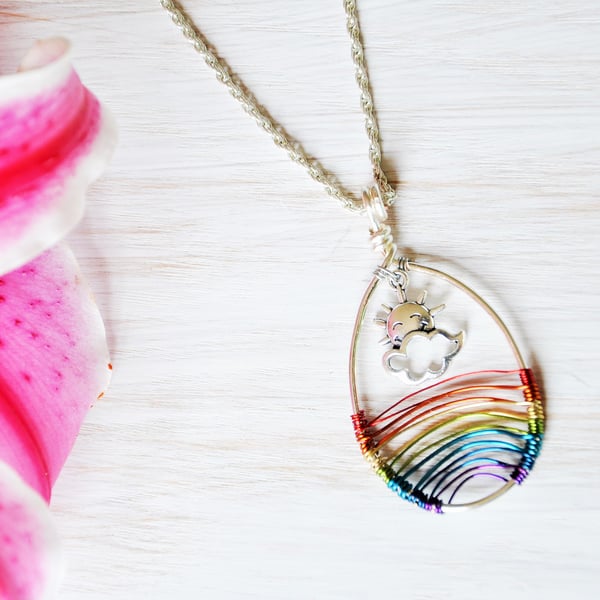 Weather necklace, Sun necklace, Cloud jewellery, Rainbow necklace, Scotland