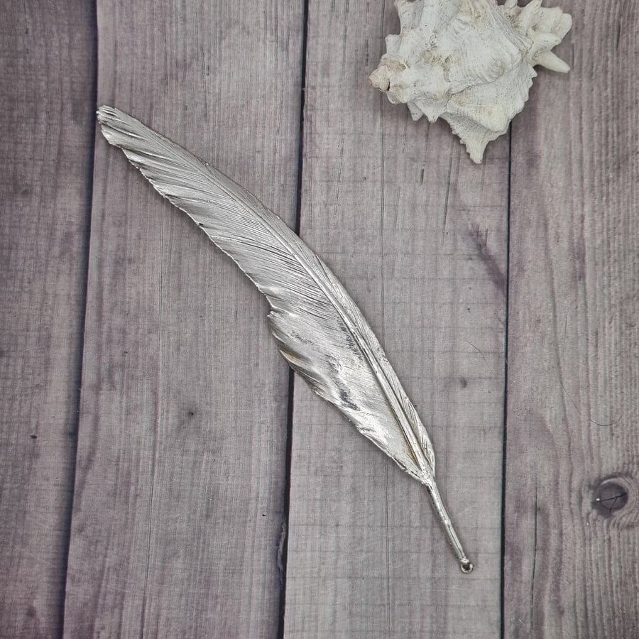 Real feather preserved in silver, beautiful ornament 