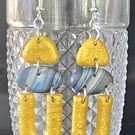 Polymer clay dangle gold effect earrings on silver plated earhooks