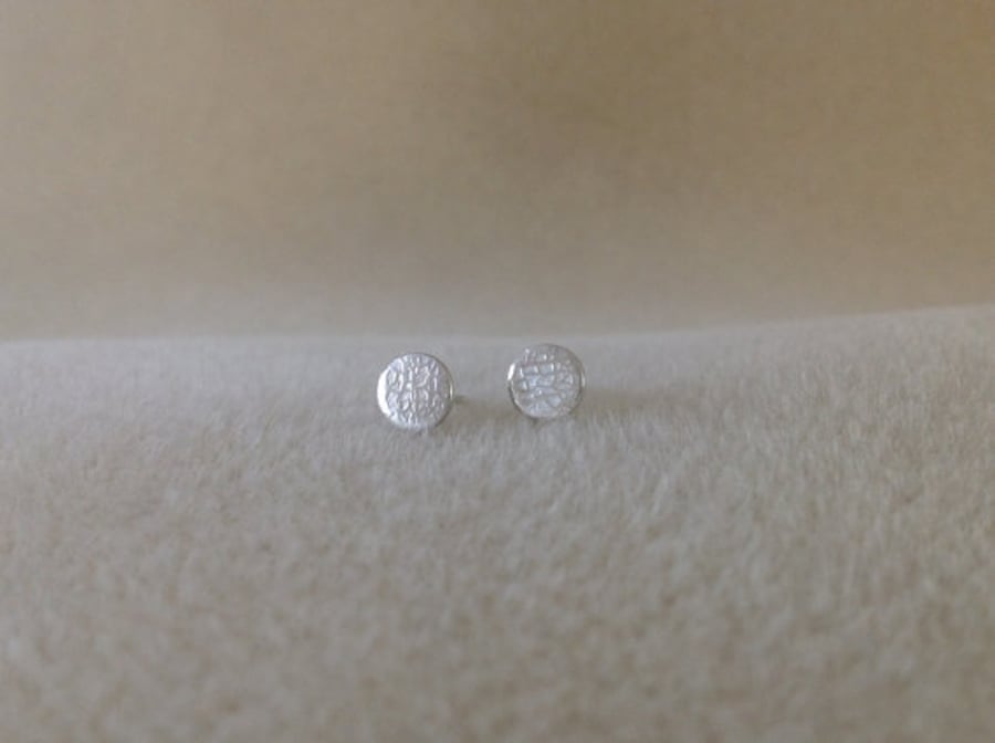 Sterling silver textured disc stud post earrings