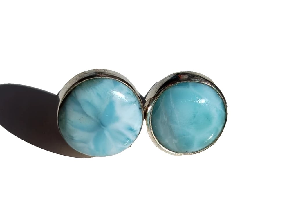Larimar Studs Earrings Sterling Silver Jewellery Gift 12mm Round Rare Gemstone