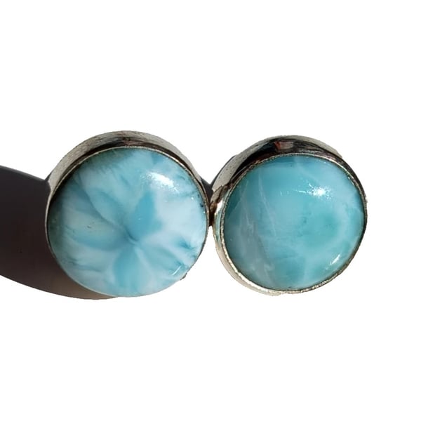 Larimar Studs Earrings Sterling Silver Jewellery Gift 12mm Round Rare Gemstone