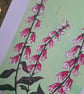 'Foxgloves' An original linoprint of foxgloves with a green background. - Image 5