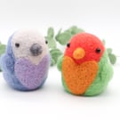 Pair of Woolly Lovebirds - Needle Felted Handmade Decoration