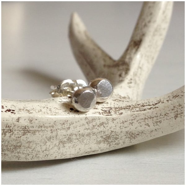 Sterling Silver Tiny Pebble Stud Earrings - Recycled Silver Little Rock Studs