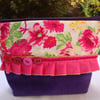 ( RESERVED Lesley )   Corduroy and Floral Cotton  Zipper  Make Up Bag  - Ruffle.