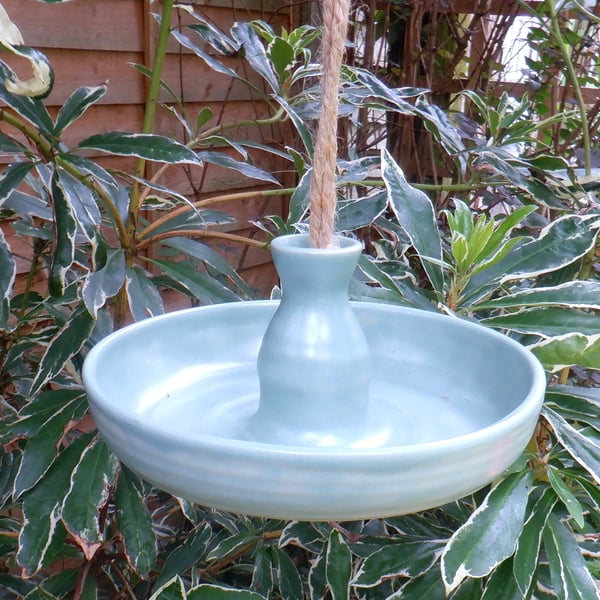 Bird feeder or bath in stoneware-- fully weatherproof pottery