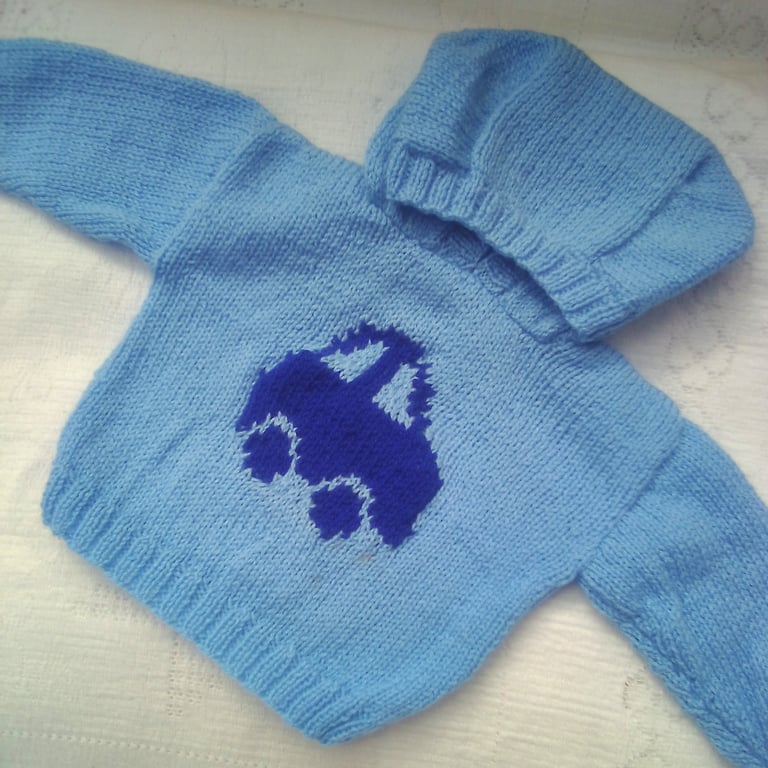 Boys Hooded Jumper with a Car Motif, Baby Shower Gift, Custom Make, Jumper