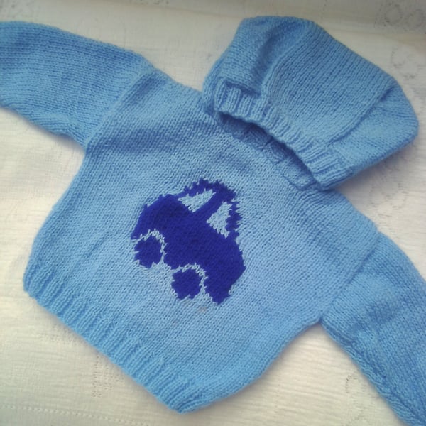 Boys Hooded Jumper with a Car Motif, Baby Shower Gift, Custom Make, Jumper