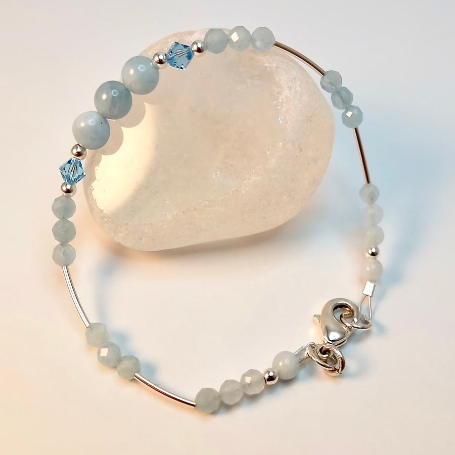 Genuine Aquamarine And Sterling Silver Bracelet - Handmade In Devon