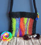 Colourful Striped Felted Wool Small Shoulder Bag with Button Details