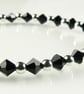 Jet black Preciosa Czech glass beaded bracelet, lobster clasp, sterling silver