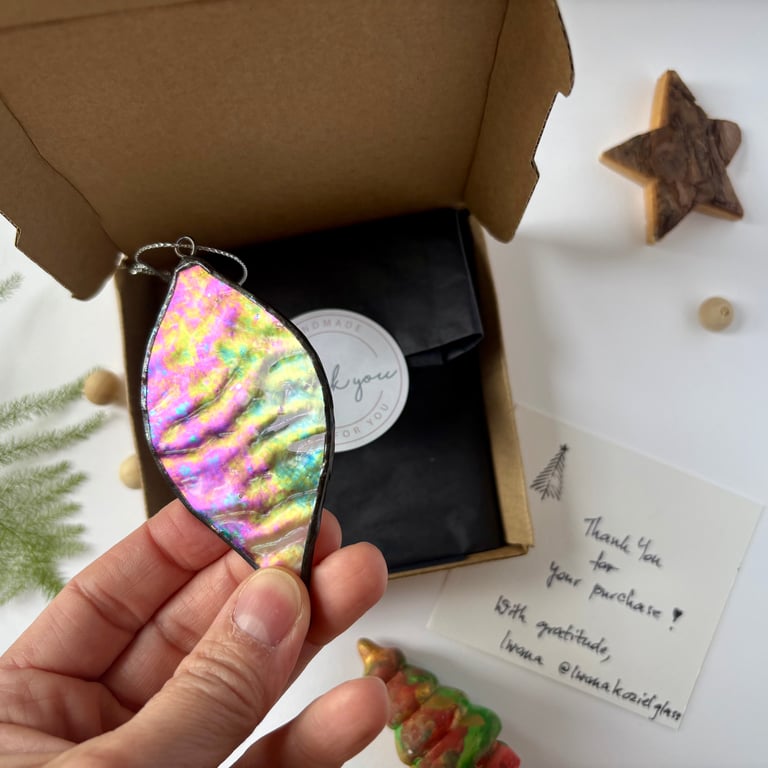 Iridescent stained glass Christmas bauble, Unique Christmas decoration
