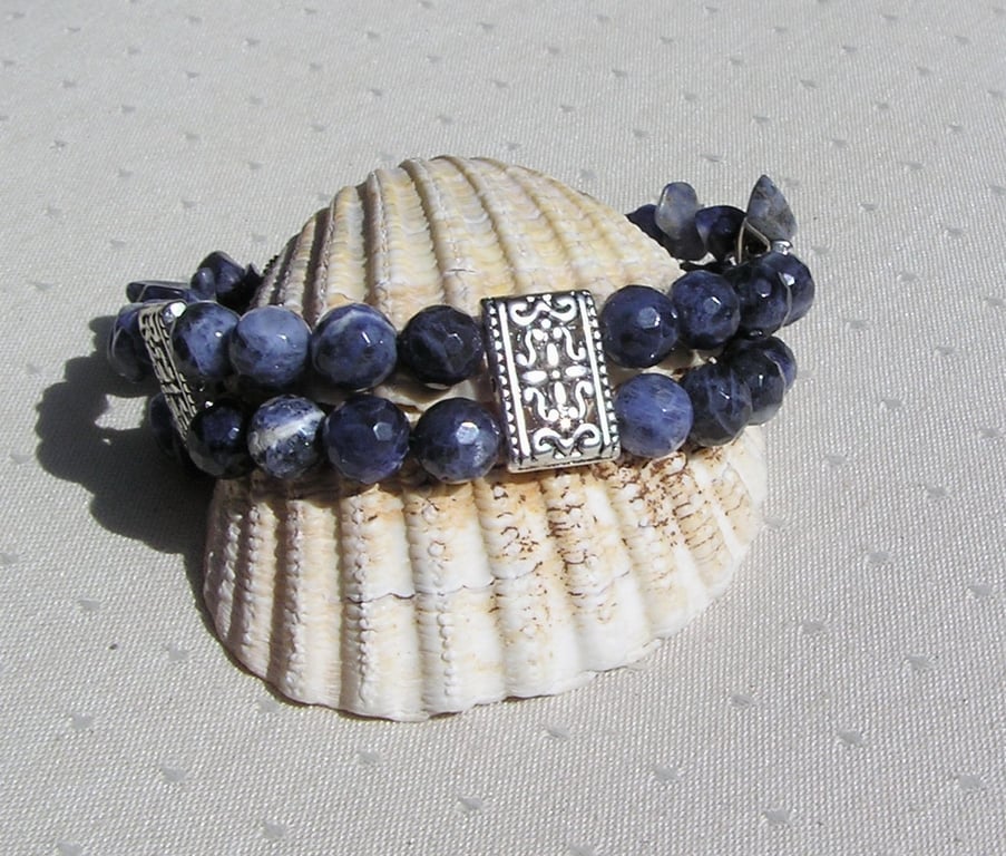 Blue Sodalite Crystal Gemstone Chunky Chakra Bracelet "Harmony"