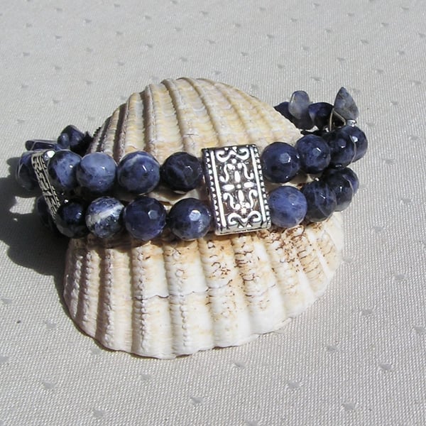 Blue Sodalite Crystal Gemstone Chunky Chakra Bracelet "Harmony"