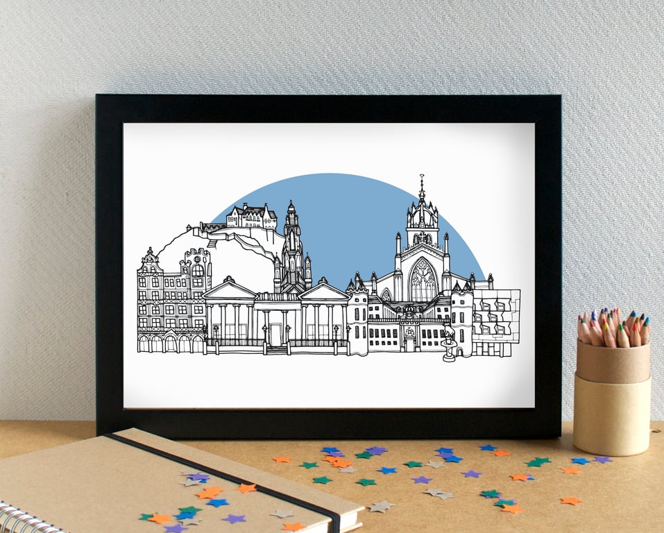 Edinburgh Landmarks Skyline Art Print