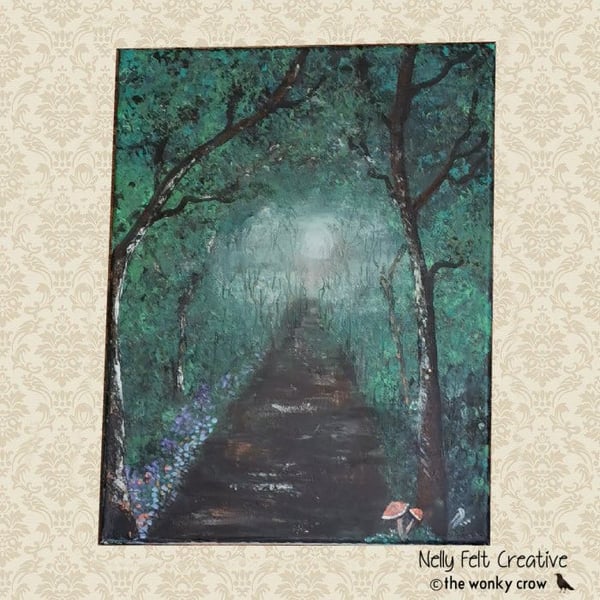 Woodland walk at dusk original acrylic stretched canvas artwork