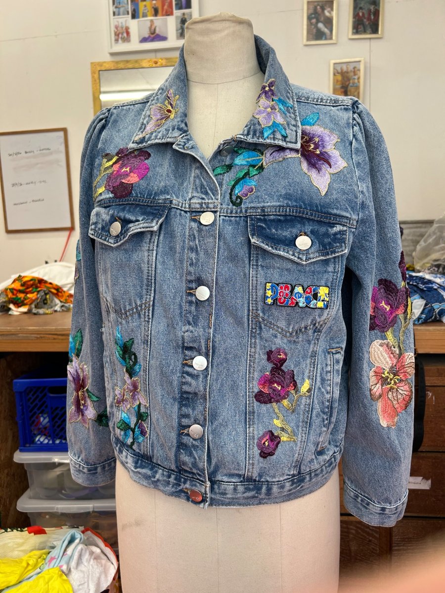 Floral customised denim jacket size 16-18 unique item