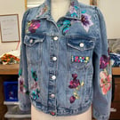 Floral customised denim jacket size 16-18 unique item