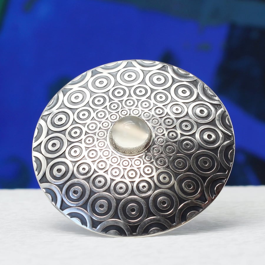 Moonstone brooch, Descending Circle Pattern, Large Handmade Silver Brooch No.11 