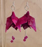 Fuchsia drop earrings, origami handmade paper jewellery, lightweight statement - Image 3
