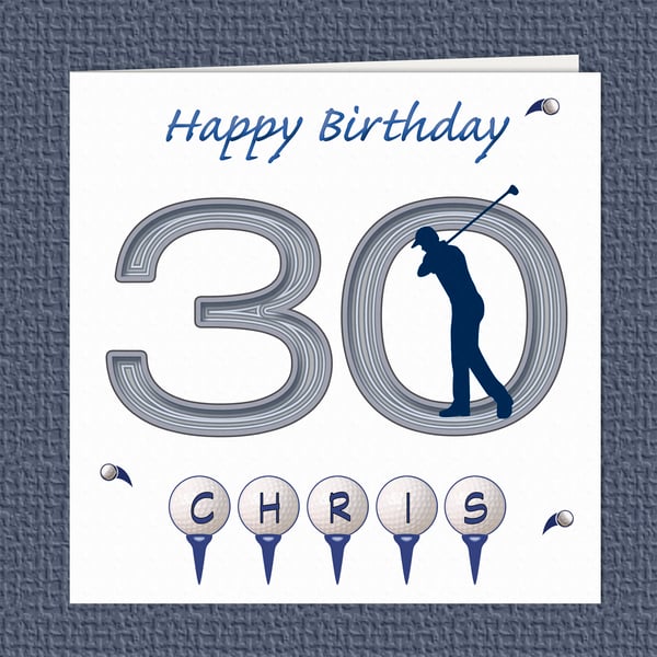 Golf 30th, 40th, 50th, 60th, 70th Birthday Card, 148mm square