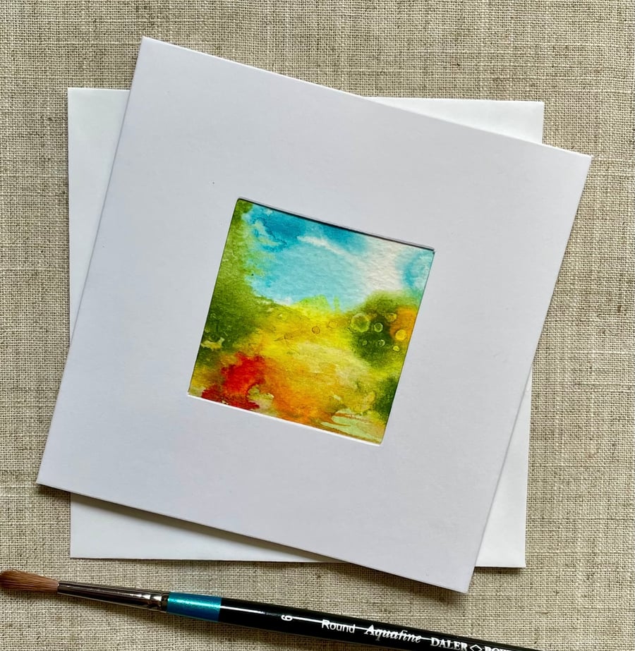 Original art card, blank card, hand painted, abstract, in vibrant acrylic ink