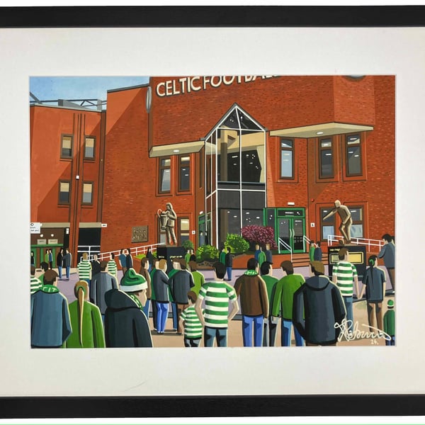 Celtic FC, Celtic Park Stadium, Framed Football Art Print. 20" x 16" Frame Size