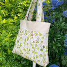 Tote Bag, Pleated Tote Bag, Linen, Hand Bag, Day Bag, Botanical