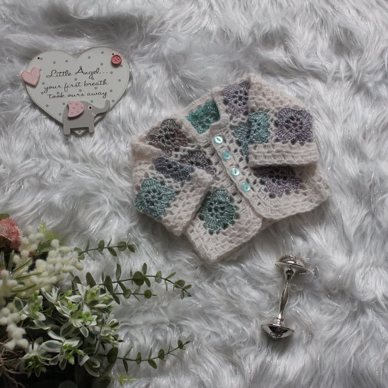 Crochet granny square cardigan for newborn baby