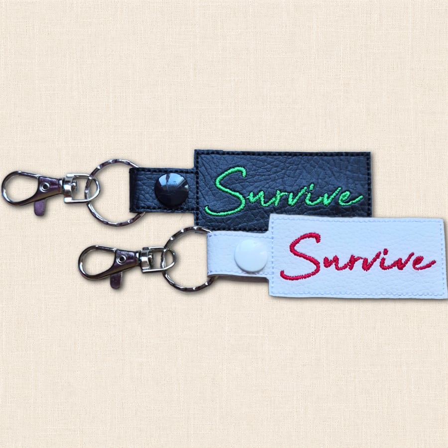 Survive Keyring - Positive Embroidered Faux Leather Bag Charm
